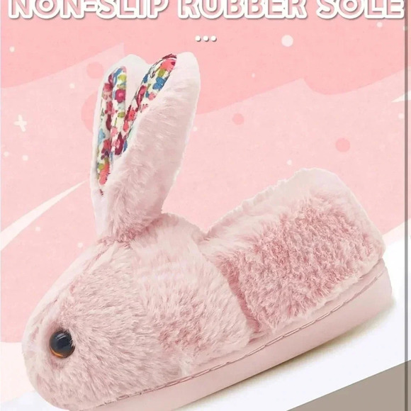 Pink Bunny Plush Slippers - Picture 5 of 11